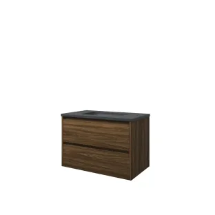 Proline Bathroom furniture - Elegant bluestone washbasin - Cabana oak/Blue stone - 80x46x54 cm - Single washbasin without tap hole - 2 symmetrical drawers