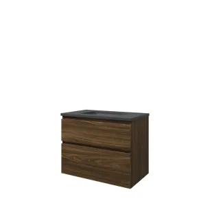 Proline Bathroom furniture - Elegant bluestone washbasin - Cabana oak/Blue stone - 80x46x62 cm - Single washbasin without tap hole - 2 asymmetrical drawers