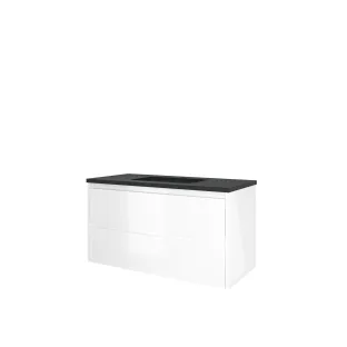 Proline Bathroom furniture - Elegant bluestone washbasin - Glossy white/Blue stone - 100x46x54 cm - Single washbasin with 1 tap hole - 2 symmetrical drawers