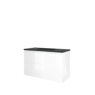 Proline Bathroom furniture - Elegant bluestone washbasin - Glossy white/Blue stone - 100x46x62 cm - Single washbasin with 1 tap hole - 2 asymmetrical drawers