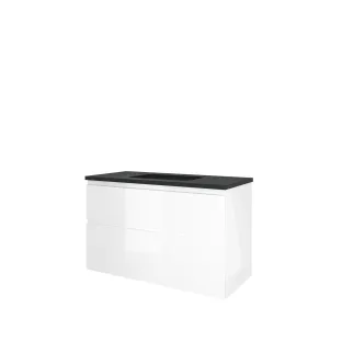 Proline Bathroom furniture - Elegant bluestone washbasin - Glossy white/Blue stone - 100x46x62 cm - Single washbasin without tap hole - 2 asymmetrical drawers