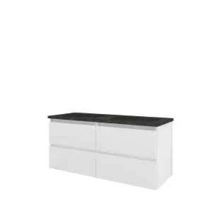 Proline Bathroom furniture - Elegant bluestone washbasin - Glossy white/Blue stone - 120x46x54 cm - Double washbasin with 2 tap holes - 4 vertically milled drawers