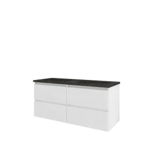 Proline Bathroom furniture - Elegant bluestone washbasin - Glossy white/Blue stone - 120x46x54 cm - Double washbasin without tap hole - 4 vertically milled drawers