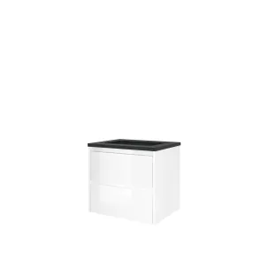 Proline Bathroom furniture - Elegant bluestone washbasin - Glossy white/Blue stone - 60x46x54 cm - Single washbasin without tap hole - 2 symmetrical drawers