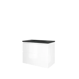 Proline Bathroom furniture - Elegant bluestone washbasin - Glossy white/Blue stone - 80x46x62 cm - Single washbasin with 1 tap hole - 2 asymmetrical drawers