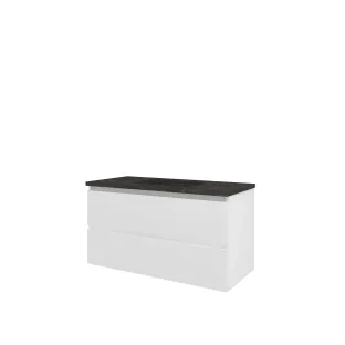 Proline Bathroom furniture - Elegant bluestone washbasin - Matt white/Blue stone - 100x46x54 cm - Single washbasin with 1 tap hole - 2 drawers milled vertically