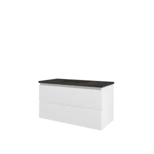 Proline Bathroom furniture - Elegant bluestone washbasin - Matt white/Blue stone - 100x46x54 cm - Single washbasin without tap hole - 2 drawers milled vertically