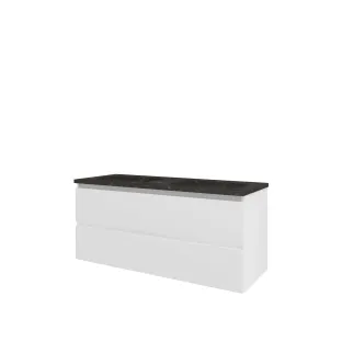 Proline Bathroom furniture - Elegant bluestone washbasin - Matt white/Blue stone - 120x46x54 cm - Double washbasin with 2 tap holes - 2 vertically milled drawers