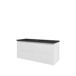 Proline Bathroom furniture - Elegant bluestone washbasin - Matt white/Blue stone - 120x46x54 cm - Double washbasin with 2 tap holes - 4 vertically milled drawers