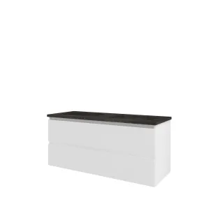 Proline Bathroom furniture - Elegant bluestone washbasin - Matt white/Blue stone - 120x46x54 cm - Double washbasin without tap hole - 2 drawers milled vertically