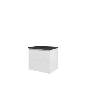 Proline Bathroom furniture - Elegant bluestone washbasin - Matt white/Blue stone - 60x46x54 cm - Single washbasin with 1 tap hole - 2 drawers milled vertically