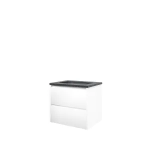 Proline Bathroom furniture - Elegant bluestone washbasin - Matt white/Blue stone - 60x46x54 cm - Single washbasin with 1 tap hole - 2 symmetrical drawers