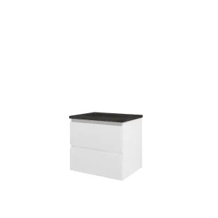 Proline Bathroom furniture - Elegant bluestone washbasin - Matt white/Blue stone - 60x46x54 cm - Single washbasin without tap hole - 2 drawers milled vertically