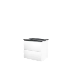 Proline Bathroom furniture - Elegant bluestone washbasin - Matt white/Blue stone - 60x46x54 cm - Single washbasin without tap hole - 2 symmetrical drawers