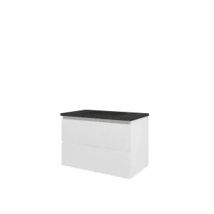 Proline Bathroom furniture - Elegant bluestone washbasin - Matt white/Blue stone - 80x46x54 cm - Single washbasin with 1 tap hole - 2 vertically milled drawers