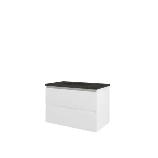 Proline Bathroom furniture - Elegant bluestone washbasin - Matt white/Blue stone - 80x46x54 cm - Single washbasin without tap hole - 2 drawers milled vertically