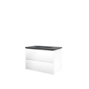 Proline Bathroom furniture - Elegant bluestone washbasin - Matt white/Blue stone - 80x46x54 cm - Single washbasin without tap hole - 2 symmetrical drawers