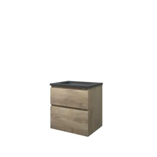 Proline Bathroom furniture - Elegant hardstone washbasin - Raw oak/Blue stone - 60x46x62 cm - Single washbasin with 1 tap hole - 2 asymmetrical drawers