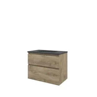 Proline Bathroom furniture - Elegant hardstone washbasin - Raw oak/Blue stone - 80x46x62 cm - Single washbasin with 1 tap hole - 2 asymmetrical drawers