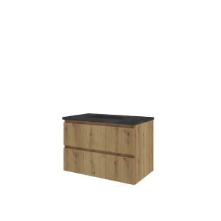 Proline Bathroom furniture - Elegant bluestone washbasin - Urban oak/Blue stone - 80x46x54 cm - Single washbasin without tap hole - 2 drawers milled vertically