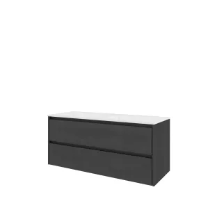 Proline Bathroom furniture - Washbasin elegant polystone - Black oak/Gloss white - 120x46x54 cm - Double washbasin with 2 tap holes - 2 symmetrical drawers