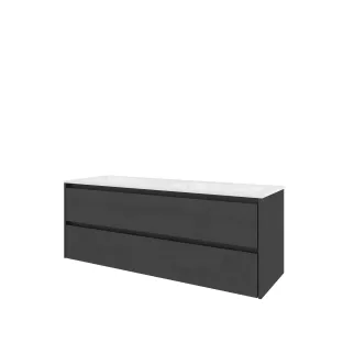 Proline Bathroom furniture - Washbasin elegant polystone - Black oak/Gloss white - 140x46x54 cm - Double washbasin with 2 tap holes - 2 symmetrical drawers