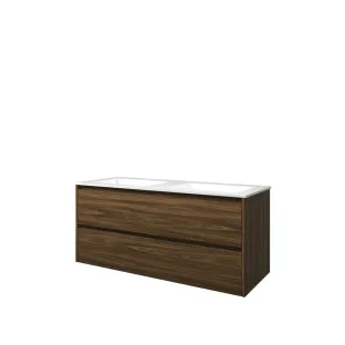 Proline Bathroom furniture - Washbasin elegant polystone - Cabana oak/Gloss white - 120x46x54 cm - Double washbasin with 2 tap holes - 2 symmetrical drawers