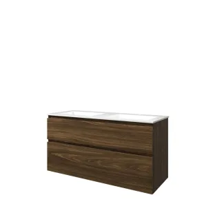 Proline Bathroom furniture - Washbasin elegant polystone - Cabana oak/Gloss white - 120x46x62 cm - Double washbasin with 2 tap holes - 2 asymmetrical drawers