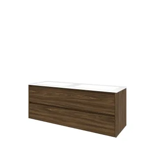 Proline Bathroom furniture - Washbasin elegant polystone - Cabana oak/Gloss white - 140x46x54 cm - Double washbasin with 2 tap holes - 2 symmetrical drawers