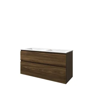 Proline Bathroom furniture - Washbasin elegant polystone - Cabana oak/Matt white - 120x46x62 cm - Double washbasin with 2 tap holes - 2 asymmetrical drawers