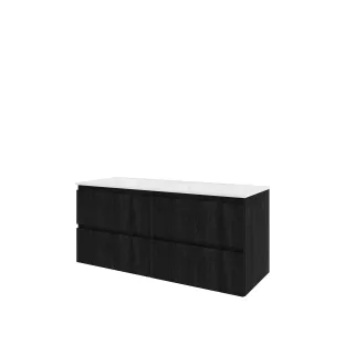 Proline Bathroom furniture - Washbasin elegant polystone - Charcoal oak/Gloss white - 120x46x54 cm - Double washbasin with 2 tap holes - 4 drawers milled vertically