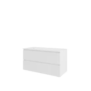 Proline Bathroom furniture - Washbasin elegant polystone - Gloss white/Gloss white - 100x46x54 cm - Single washbasin with 2 tap holes - 2 drawers milled vertically