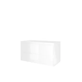 Proline Bathroom furniture - Washbasin elegant polystone - Gloss white/Gloss white - 100x46x62 cm - Single washbasin with 1 tap hole - 2 asymmetrical drawers