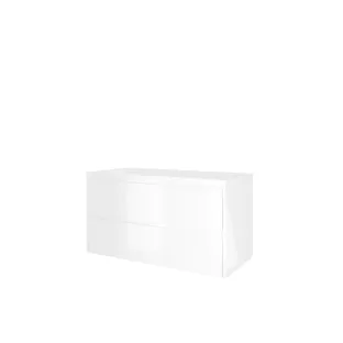 Proline Bathroom furniture - Washbasin elegant polystone - Gloss white/Gloss white - 100x46x62 cm - Single washbasin with 2 tap holes - 2 asymmetrical drawers