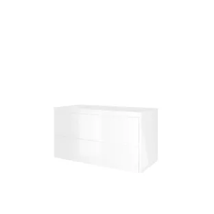 Proline Bathroom furniture - Washbasin elegant polystone - Gloss white/Gloss white - 100x46x62 cm - Single washbasin without tap hole - 2 asymmetrical drawers