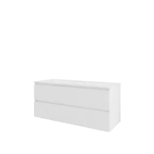 Proline Bathroom furniture - Washbasin elegant polystone - Gloss white/Gloss white - 120x46x54 cm - Double washbasin with 2 tap holes - 2 drawers milled vertically