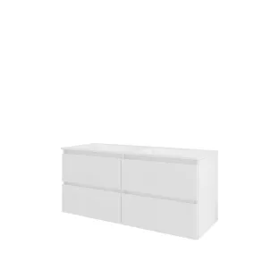 Proline Bathroom furniture - Washbasin elegant polystone - Gloss white/Gloss white - 120x46x54 cm - Double washbasin with 2 tap holes - 4 drawers milled vertically