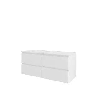 Proline Bathroom furniture - Washbasin elegant polystone - Gloss white/Gloss white - 120x46x54 cm - Double washbasin without tap hole - 4 drawers vertically milled