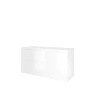 Proline Bathroom furniture - Washbasin elegant polystone - Gloss white/Gloss white - 120x46x62 cm - Double washbasin with 2 tap holes - 2 asymmetrical drawers