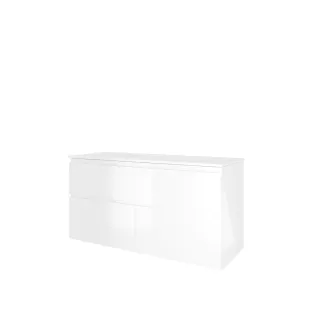 Proline Bathroom furniture - Washbasin elegant polystone - Gloss white/Gloss white - 120x46x62 cm - Double washbasin with 2 tap holes - 4 asymmetrical drawers