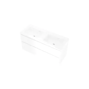 Proline Bathroom furniture - Washbasin elegant polystone - Gloss white/Gloss white - 120x46x62 cm - Double washbasin without tap hole - 4 asymmetrical drawers