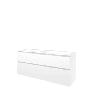 Proline Bathroom furniture - Washbasin elegant polystone - Gloss white/Gloss white - 140x46x62 cm - Double washbasin without tap hole - 2 asymmetrical drawers