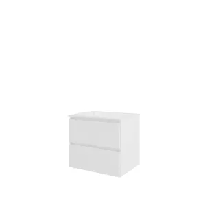 Proline Bathroom furniture - Washbasin elegant polystone - Gloss white/Gloss white - 60x46x54 cm - Single washbasin without tap hole - 2 drawers milled vertically