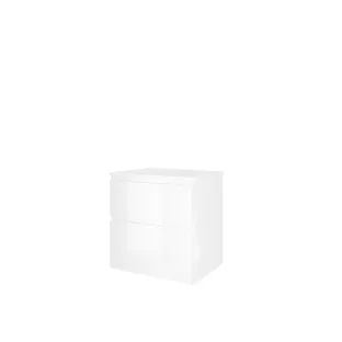 Proline Bathroom furniture - Washbasin elegant polystone - Gloss white/Gloss white - 60x46x62 cm - Single washbasin with 1 tap hole - 2 asymmetrical drawers