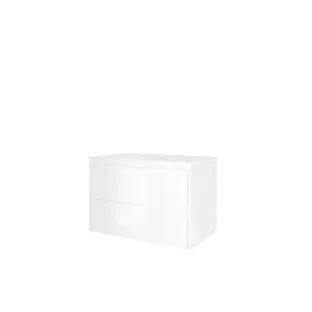 Proline Bathroom furniture - Washbasin elegant polystone - Gloss white/Gloss white - 80x46x54 cm - Single washbasin with 1 tap hole - 2 symmetrical drawers