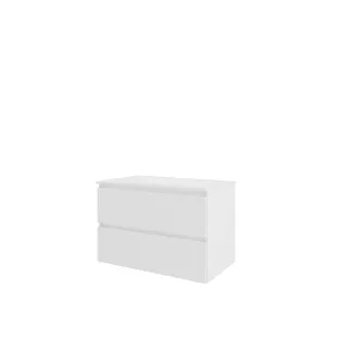 Proline Bathroom furniture - Washbasin elegant polystone - Gloss white/Gloss white - 80x46x54 cm - Single washbasin without tap hole - 2 drawers milled vertically