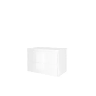 Proline Bathroom furniture - Washbasin elegant polystone - Gloss white/Gloss white - 80x46x54 cm - Single washbasin without tap hole - 2 symmetrical drawers