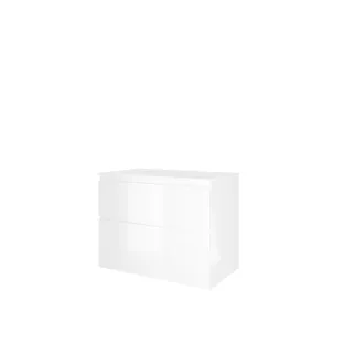 Proline Bathroom furniture - Washbasin elegant polystone - Gloss white/Gloss white - 80x46x62 cm - Single washbasin with 1 tap hole - 2 asymmetrical drawers