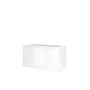 Proline Bathroom furniture - Washbasin elegant polystone - Gloss white/Matt white - 100x46x54 cm - Single washbasin with 2 tap holes - 2 symmetrical drawers