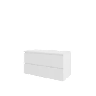 Proline Bathroom furniture - Washbasin elegant polystone - Gloss white/Matt white - 100x46x54 cm - Single washbasin without tap hole - 2 drawers milled vertically